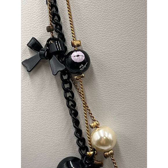 Betsey Johnson Triple Lip Kiss Pearl Polka Dot Heart Charm First‎ Date Necklace - Picture 6 of 12